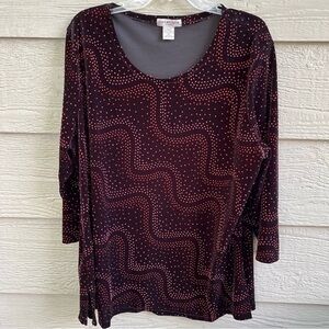 Velvet Notations Woman 2X Top Blouse CrewNeck Formal Studded Disco Spandex Party